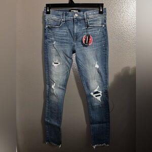 Express Blue Jeans With Patched Rips